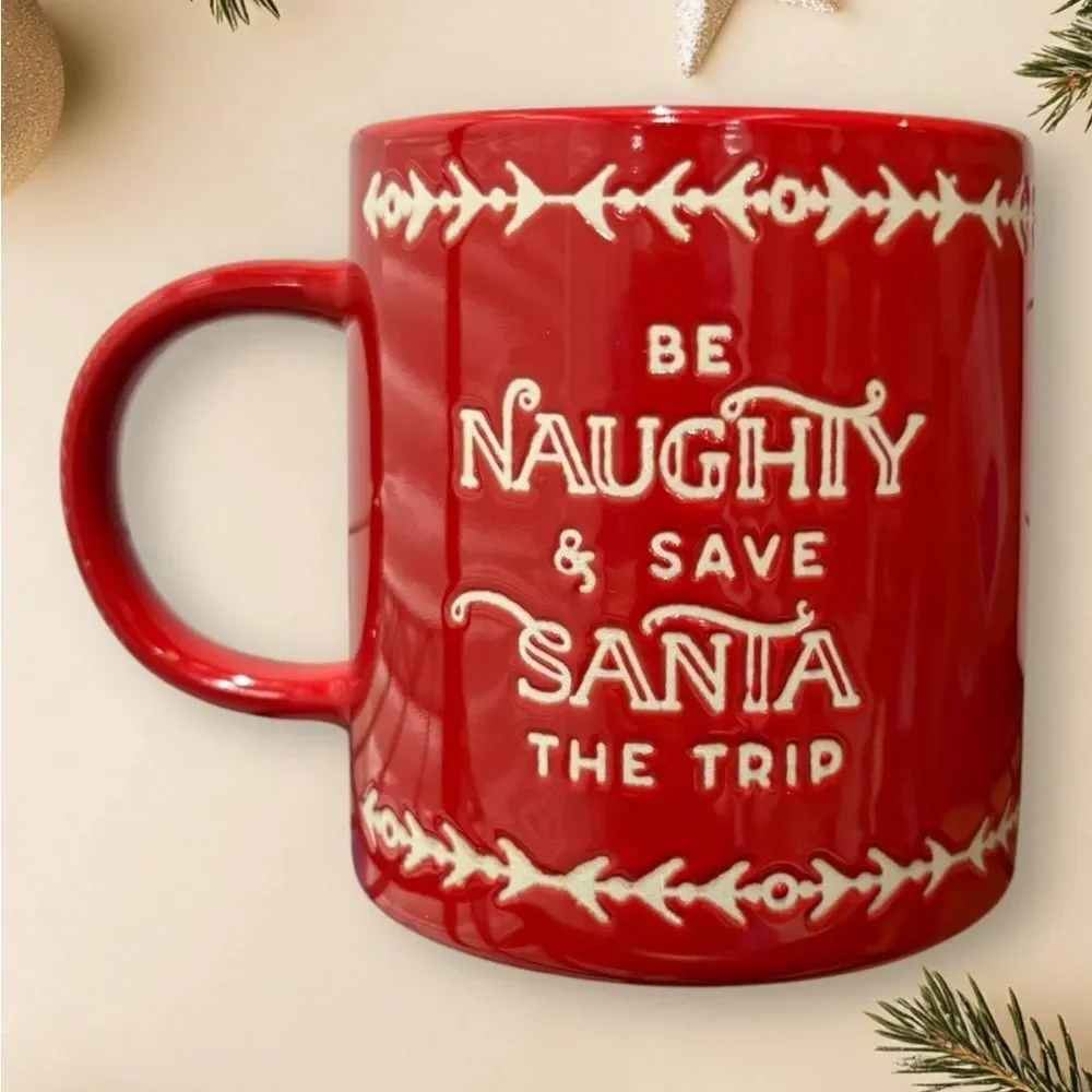 Oversized Red Christmas Mug with Naughty Santa‎ Design